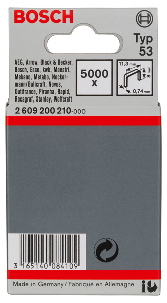 Feindrahtklammer Typ 53, 11,4 x 0,74 x 8 mm, 5000er-Pack