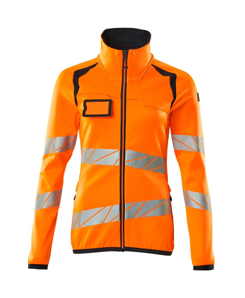 Fleecepullover mit Reißverschluss, Damen Microfleecejacke Multisafe Größe 2XL, hi-vis orange/schwarzblau