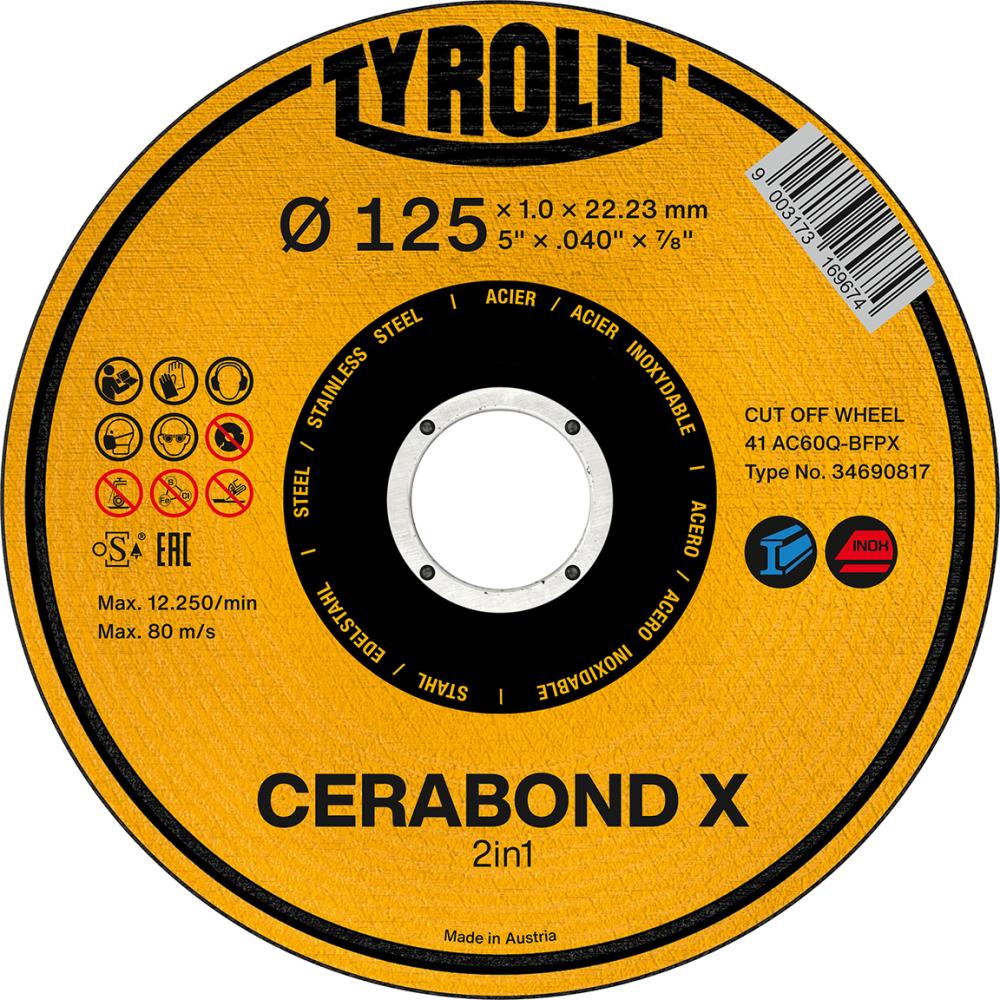 Trennscheibe CERABOND X 115 x 1 mm, gerade Stahl+INOX Tyrolit