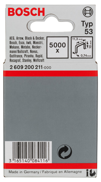 Feindrahtklammer Typ 53, 11,4 x 0,74 x 10 mm, 5000er-Pack