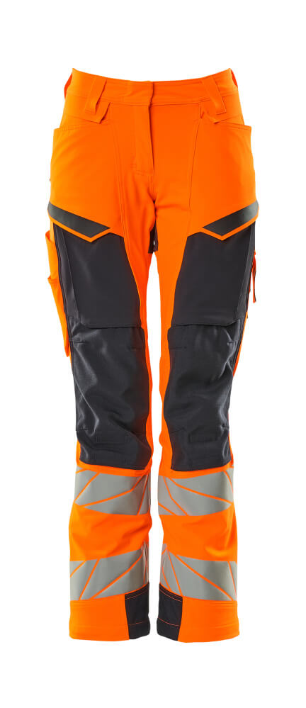 Hose, Damen,DIAMOND, Knietaschen,Stretch Hose Größe 76C34, hi-vis orange/schwarzblau