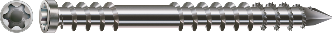 ABC Spax-D-Holzterrassenschraube A4 Zylindersenkkopf, I-Stern  6,0 x 50 mit Fräsrippen, CUT-Spitze, Fixiergewind