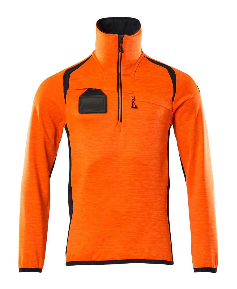 Fleecepullover mit kurzem Reißverschluss Microfleecejacke Größe 2XL, hi-vis orange/schwarzblau