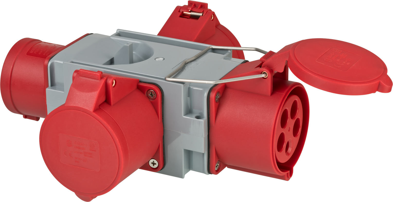 Kreuzverteiler CEE400V/32A 3fach Stecker CEE + 3x Steckdosen CEE    