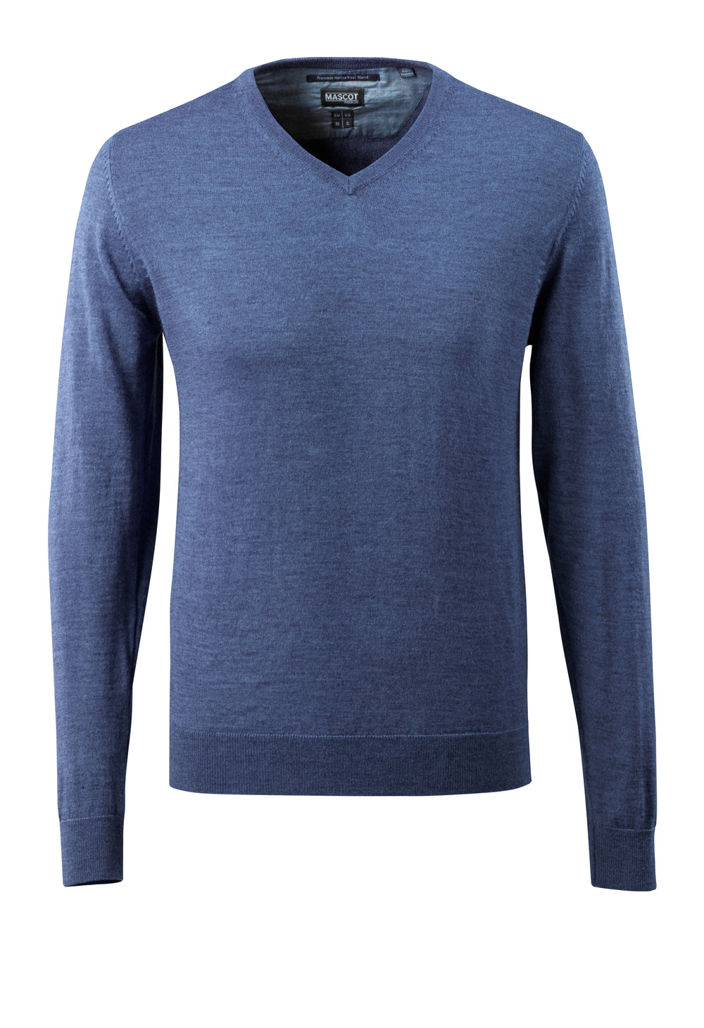 Strickpullover V-Ausschnitt, Merinowolle Strickpullover Größe 2XL, blau-meliert
