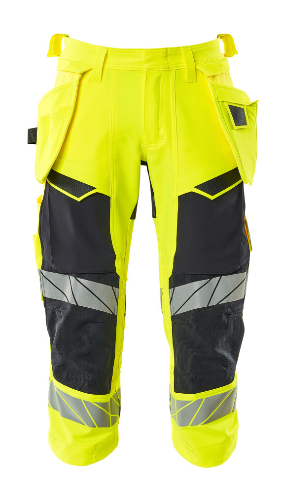 Dreiviertel-Hose, Hängetaschen, Stretch Dreiviertel-Hose Größe C44, hi-vis gelb/schwarzblau