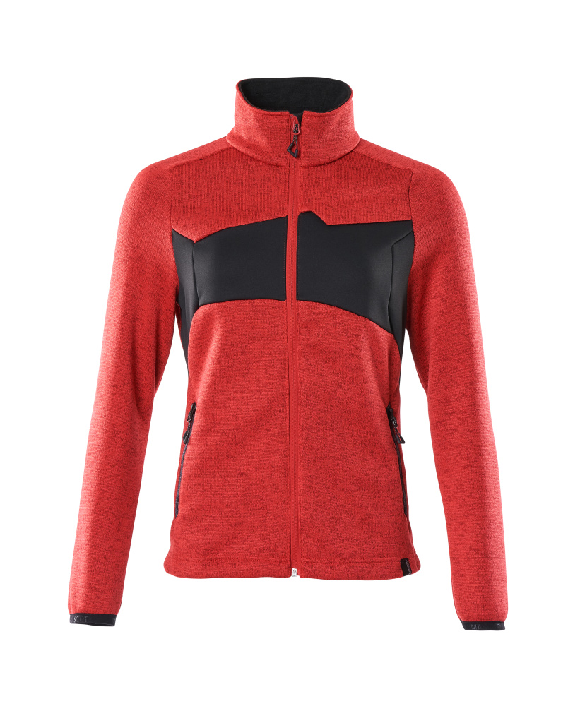 Strickpullover mit Reißverschluss, Damen Strickjacke Größe 2XL, verkehrsrot/schwarz