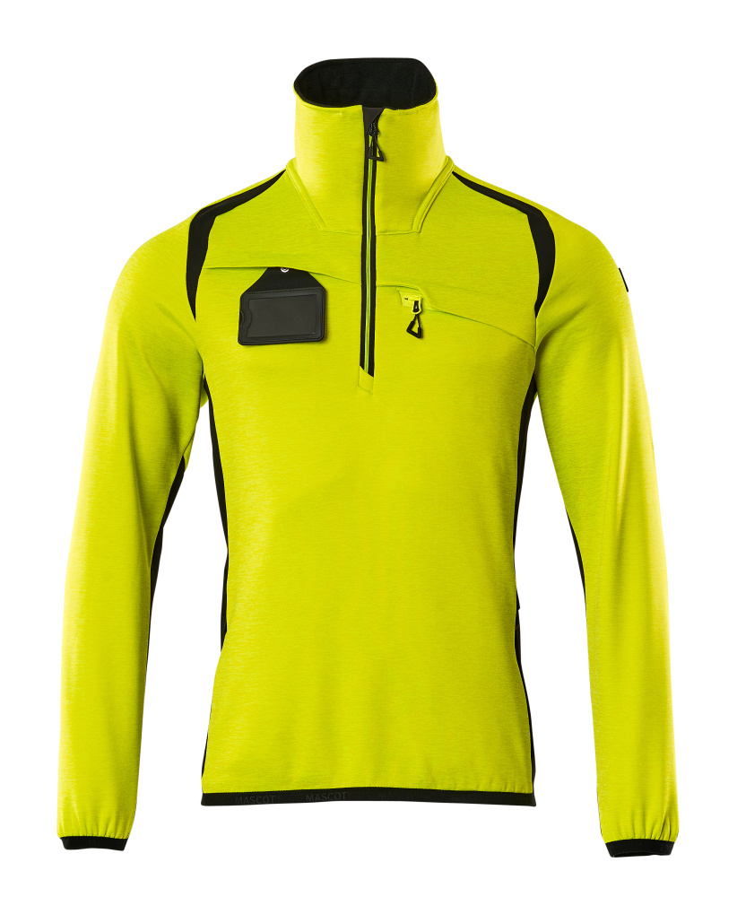 Fleecepullover mit kurzem Reißverschluss Microfleecejacke Größe 2XL, hi-vis gelb/schwarz