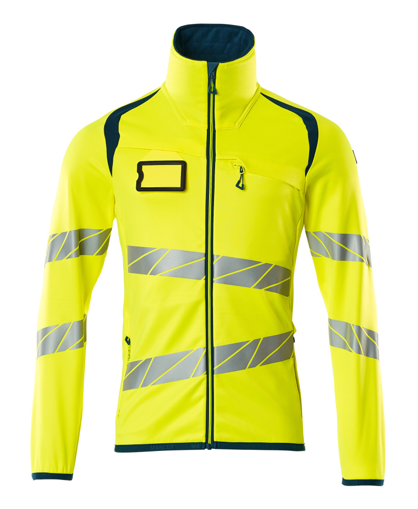 Fleecepullover mit Reißverschluss Microfleecejacke Größe 2XL, hi-vis gelb/dunkelpetroleum