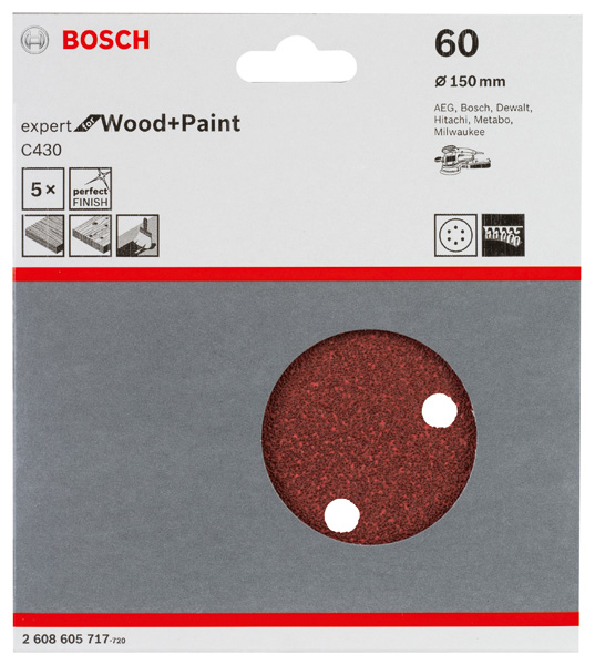 Schleifblatt C430, 150 mm, 60, 6 Löcher, Klett, 5er-Pack