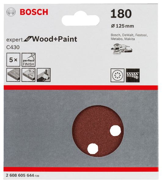 Schleifblatt C430, 125 mm, 180, 8 Löcher, Klett, 5er-Pack