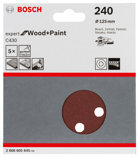 Schleifblatt C430, 125 mm, 240, 8 Löcher, Klett, 5er-Pack