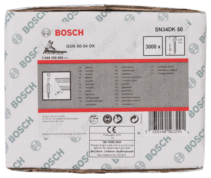 D-Kopf Streifennagel SN34DK 50, 2,8 mm, 50 mm, blank, glatt, 3000er-Pack