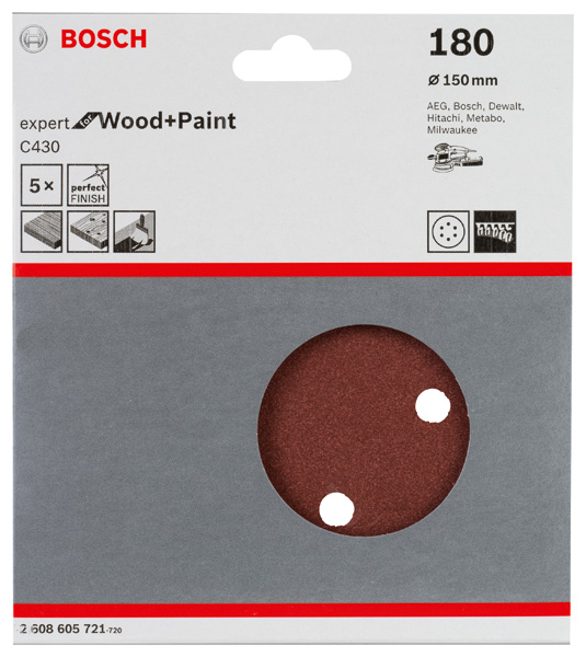 Schleifblatt C430, 150 mm, 180, 6 Löcher, Klett, 5er-Pack
