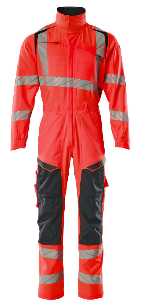 Overall, Knietaschen, Stretch-Einsätze Kombination Größe 2XL, Hi-vis rot/schwarzblau
