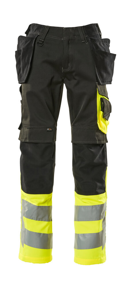 Hose mit Hängetaschen Hose Größe 76C46, schwarz/hi-vis gelb