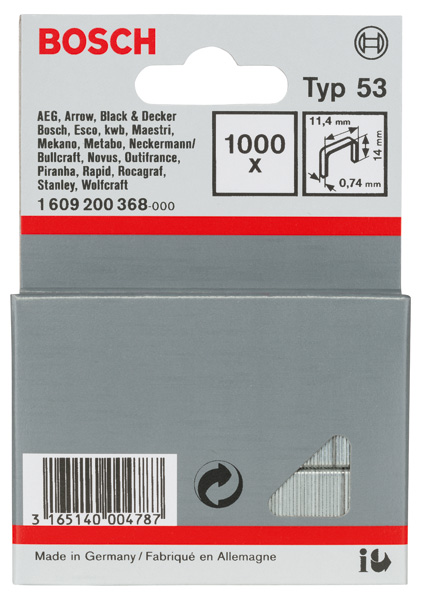 Feindrahtklammer Typ 53, 11,4 x 0,74 x 14 mm, 1000er-Pack