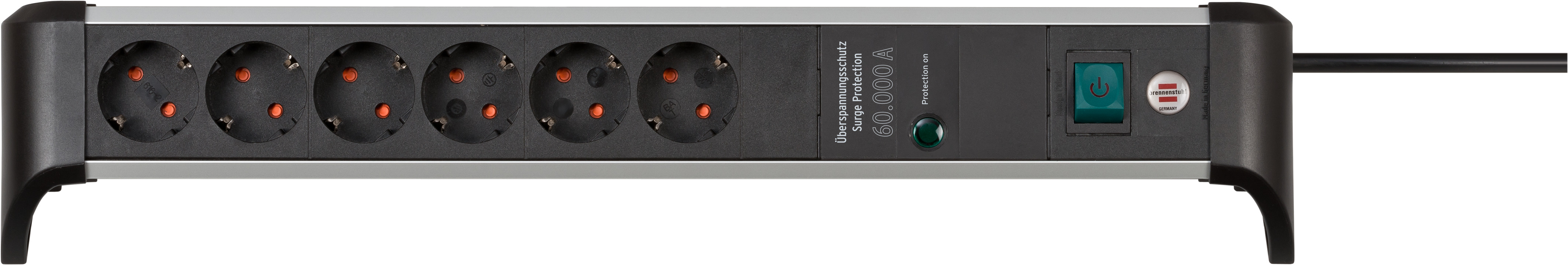 Alu-Office-Line 60.000A Überspannungsschutz-Steckdosenleiste 6-fach 1,8m H05VV-F 3G1,5