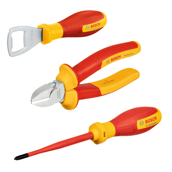Handwerkzeugset in Rot und Gelb der Saisonedition von Bosch . Produktbild Lieferumfang