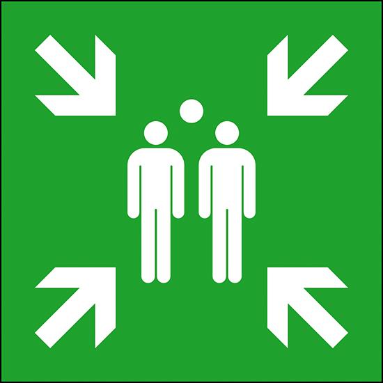 Fluchtwegschild Alu B400xH400 mm Sammelstelle langnachleuchtend