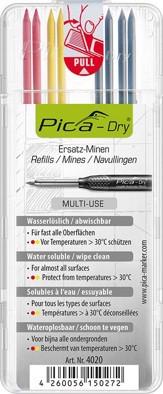 Minen-Set für Tieflochmarker Pica-Dry Graphit, gelb, rot Pica Minen-Set für Tieflochmarker Pica-Dry Graphit, gelb, rot Pica
