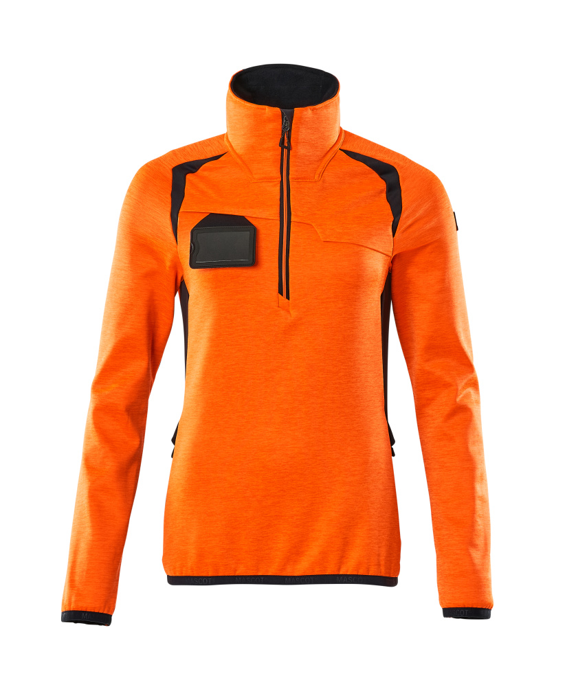 Fleecepullover mit kurzem Zipper, Damen Microfleecejacke Größe 2XL, hi-vis orange/schwarzblau