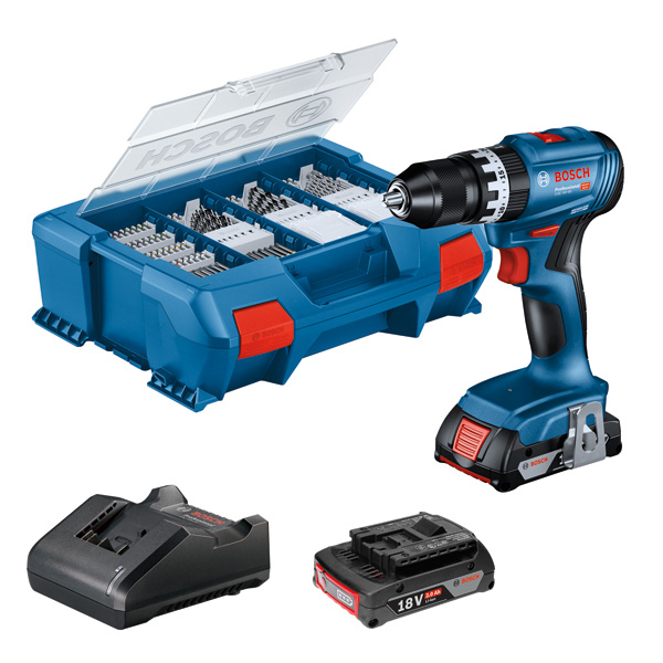 Akku-Schlagbohrschauber GSB 18V-45, 2x Akku GBA 18V 2.0Ah in L-Case Pick & Click
