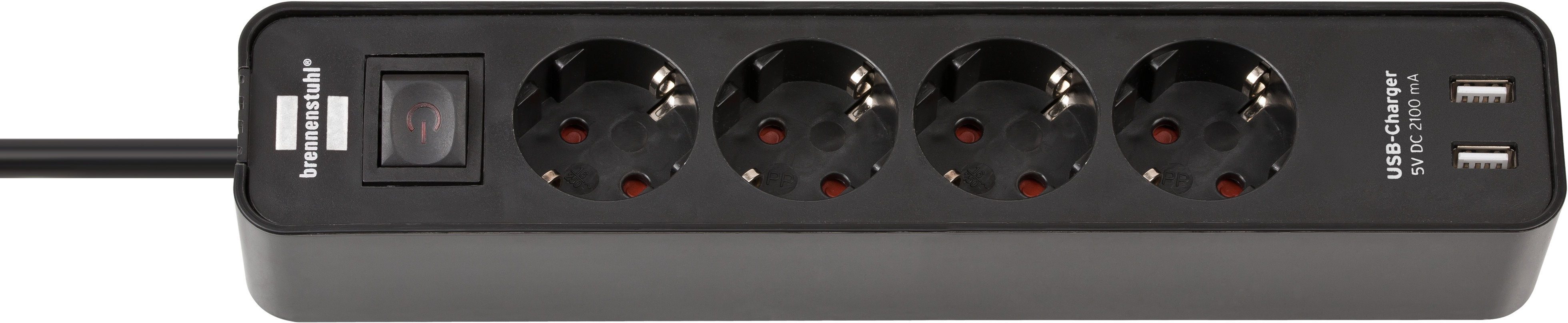 Ecolor Steckdosenleiste mit USB-Ladefunktion 4-fach schwarz/schwarz 1,5m H05VV-F 3G1,5 mit Schalter