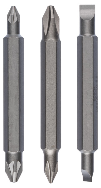 Doppelklingenbit-Set, 3-teilig, PH1, PZ1, S 0,6x4,5, PH2, PZ2, S1,0x5,5, 60 mm