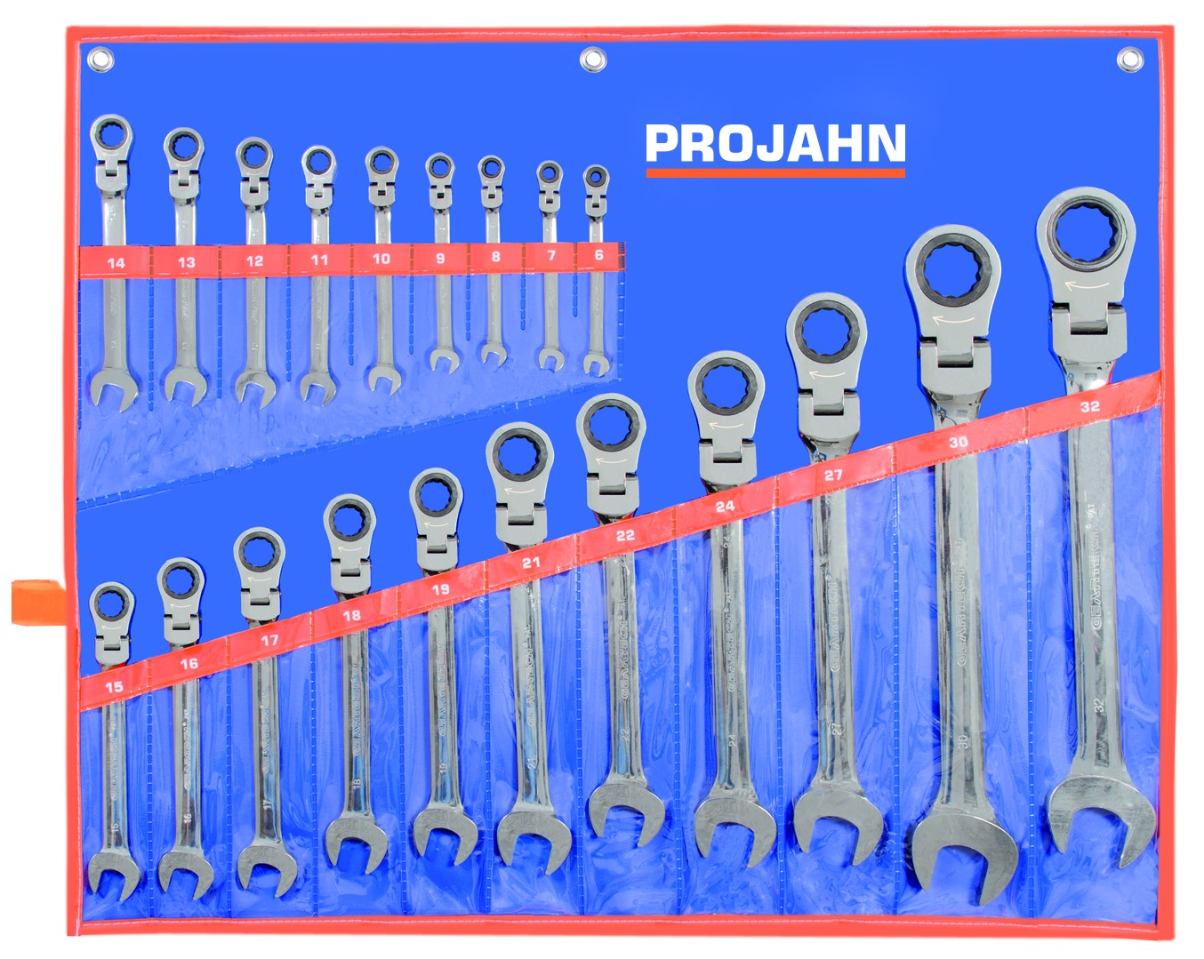 GearTech Schluessel Satz Rolltasche 20tlg, flexibel 6 - 7 - 8 - 9 - 10 - 11 - 12 - 13 - 14 - 15 - 16 - 17 - 18 - 19 - 21 - 22 - 24 - 27 - 30 - 32 mm
