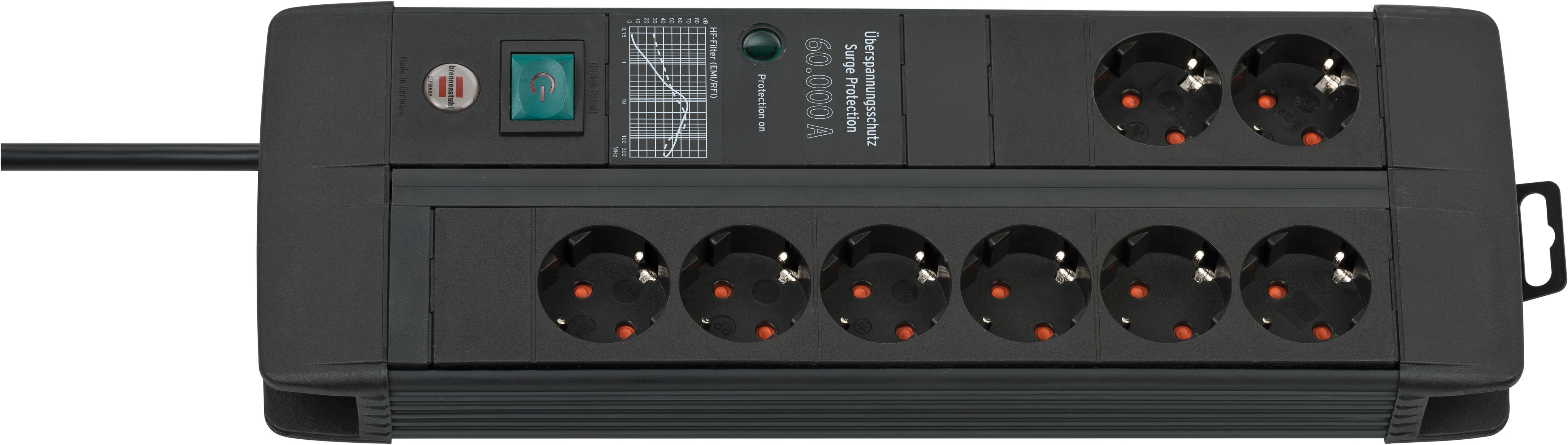 Premium-Line 60.000A Überspannungsschutz-Steckdosenleiste 8-fach Duo schwarz 3m H05VV-F 3G1,5