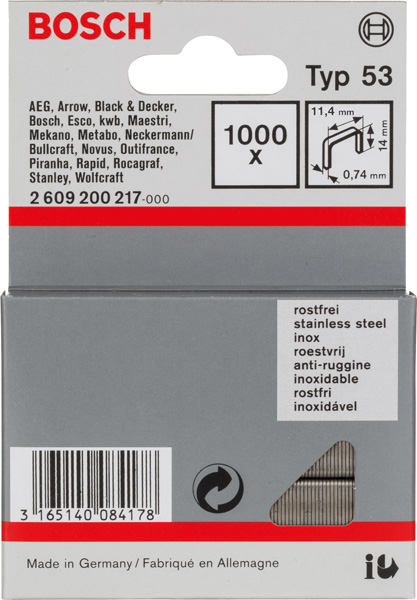 Feindrahtklammer Typ 53, 11,4 x 0,74 x 14 mm, 1000er-Pack, rostfrei