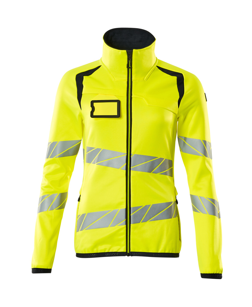 Fleecepullover mit Reißverschluss, Damen Microfleecejacke Multisafe Größe 2XL, hi-vis gelb/schwarzblau