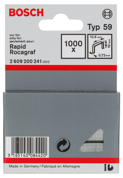 Feindrahtklammer Typ 59, 10,6 x 0,72 x 10 mm, 1000er-Pack