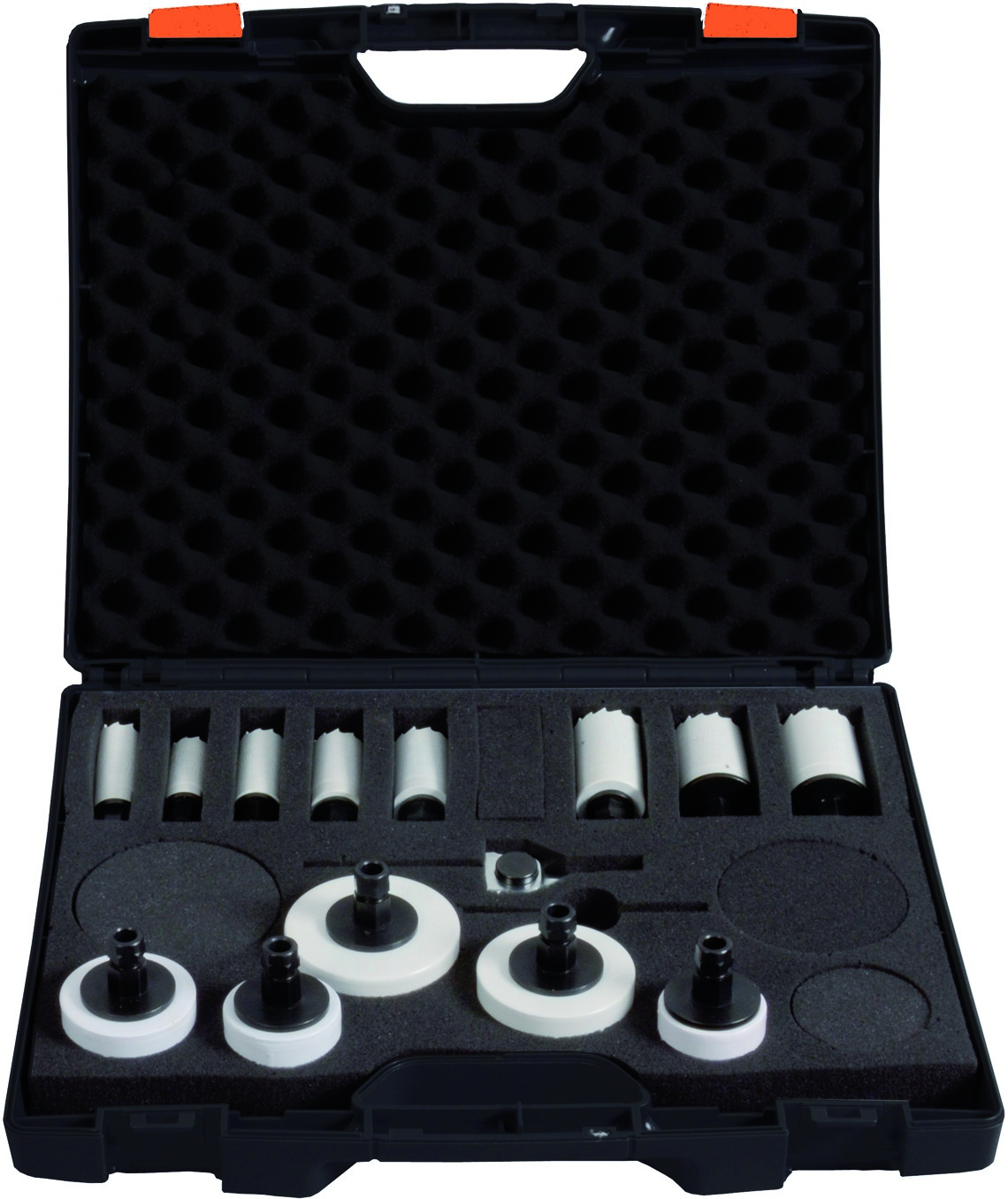 BiMetall Lochsaegen-Koffer "Universal Flexibel", 14 tlg. 13 an der Lochsaege vormontierte Verbindungsstücke, inkl. 1 x Schnellwechsel-Adapter