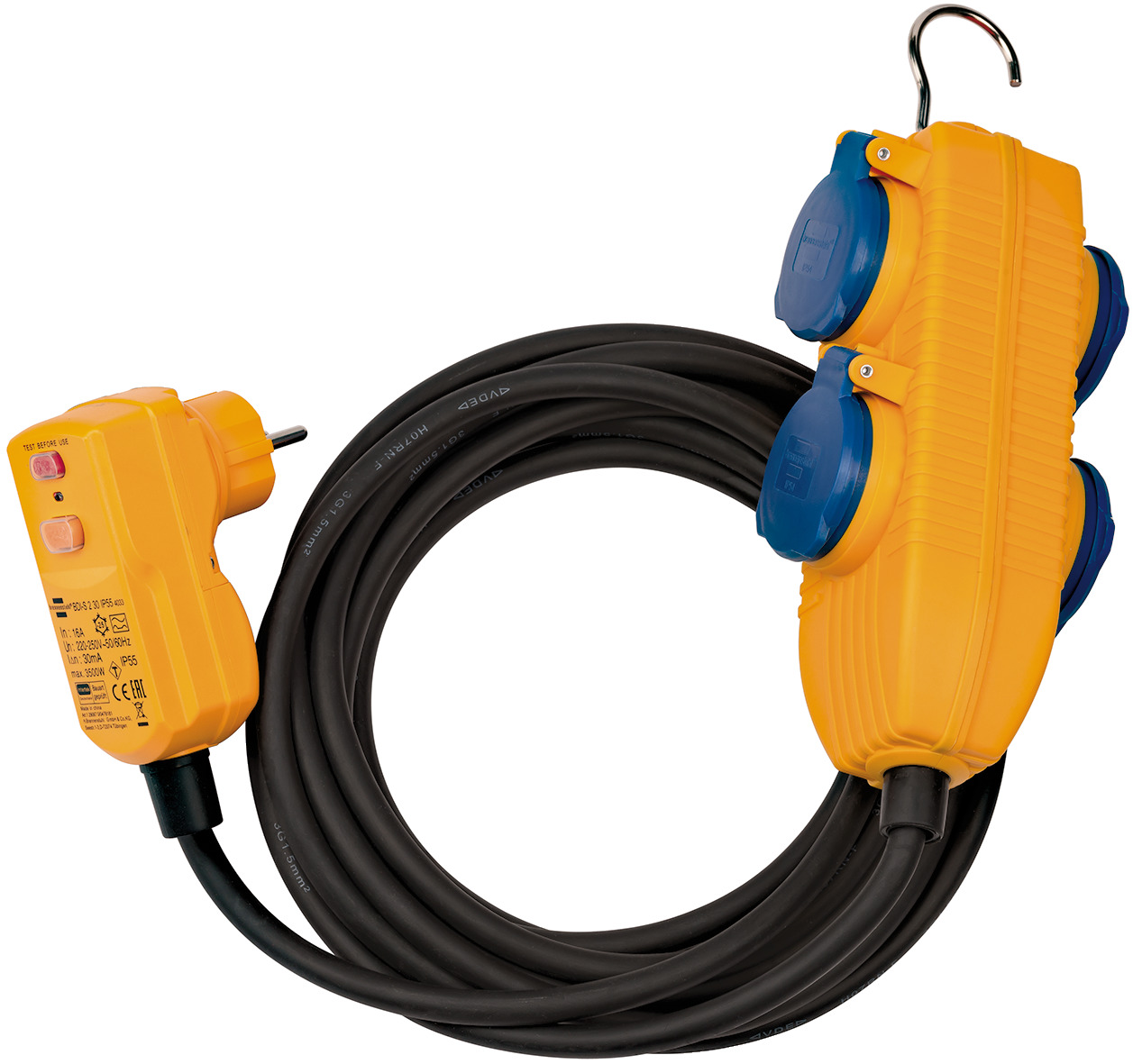 Schutzadapterkabel FI IP54 mit Powerblock 10m H07RN-F3G1,5