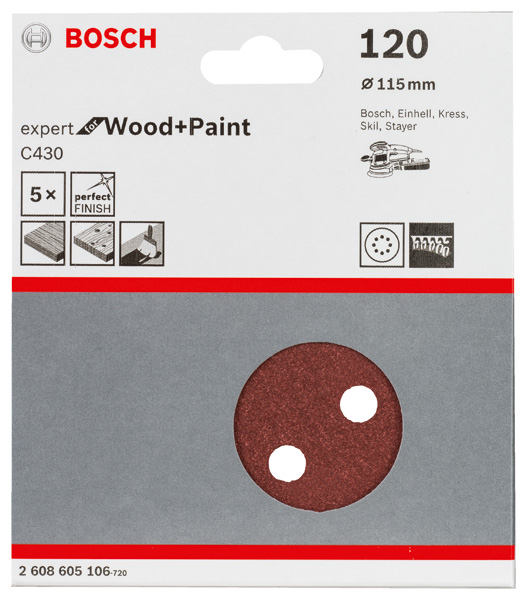 Schleifblatt C430, 115 mm, 120, 8 Löcher, Klett, 5er-Pack