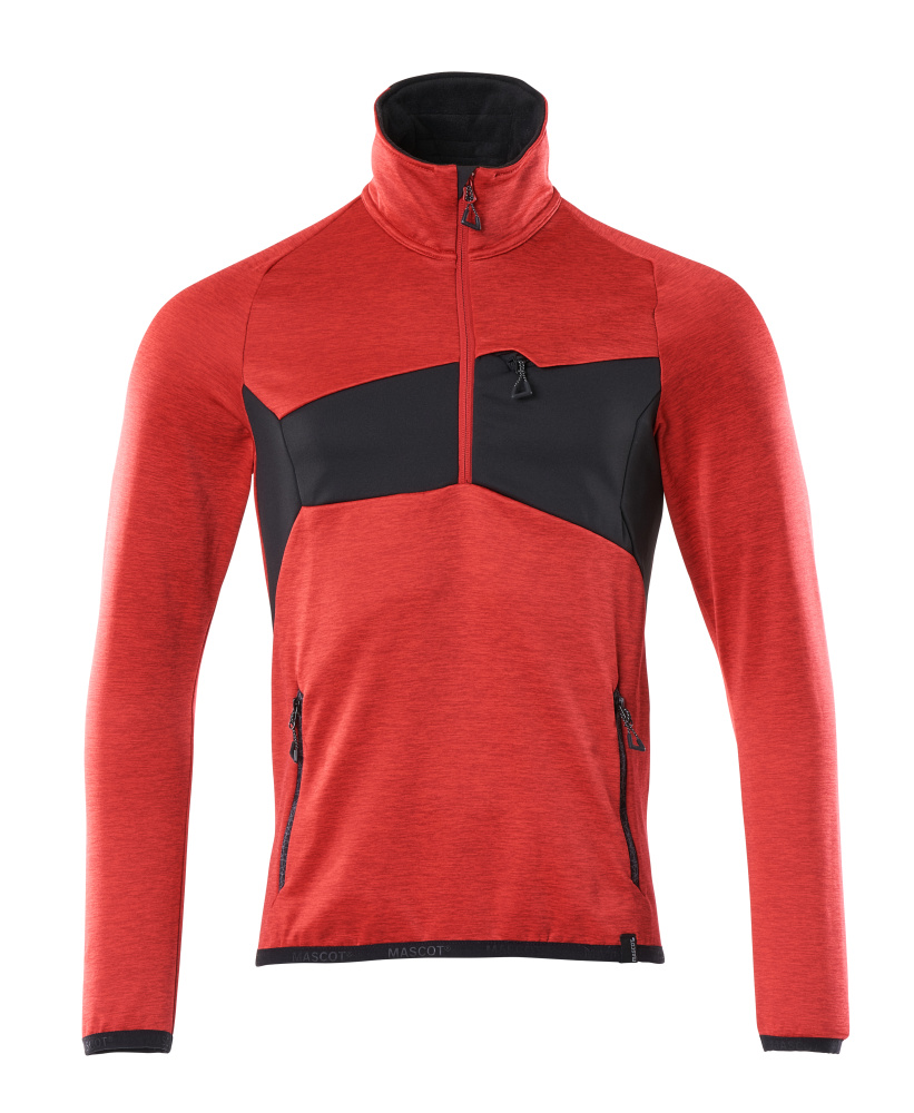 Fleecepullover mit kurzem Reißverschluss Microfleecejacke Größe 2XL, verkehrsrot/schwarz