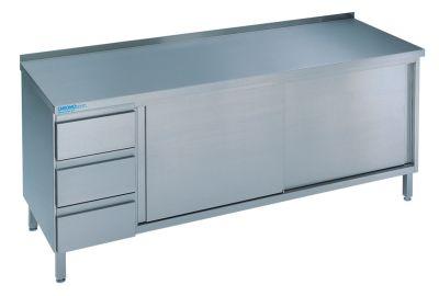 Arbeitsschrank m.SL-Block1400x700x850 Edelstahl Chromonorm