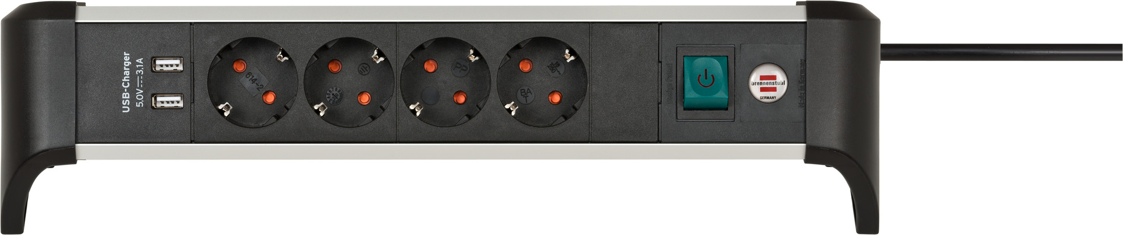 Alu-Office-Line Steckdosenleiste mit USB-Ladefunktion 4-fach 1,8m H05VV-F 3G1,5