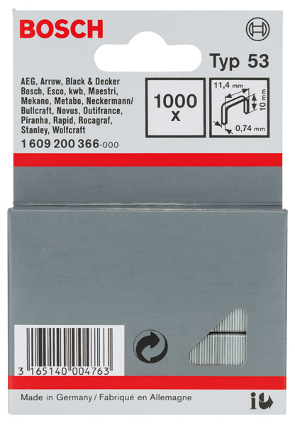 Feindrahtklammer Typ 53, 11,4 x 0,74 x 10 mm, 1000er-Pack