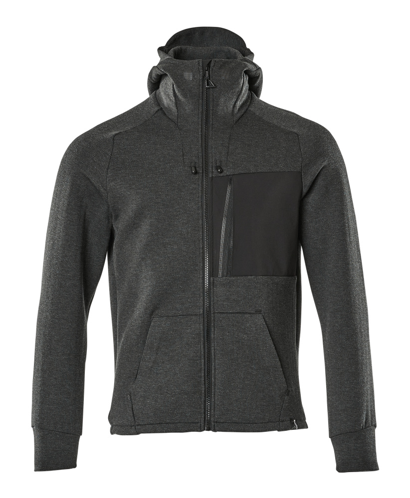 Kapuzensweatshirt, Reißverschluss Kapuzensweatshirt Größe 2XL, Schwarz-meliert/Schwarz