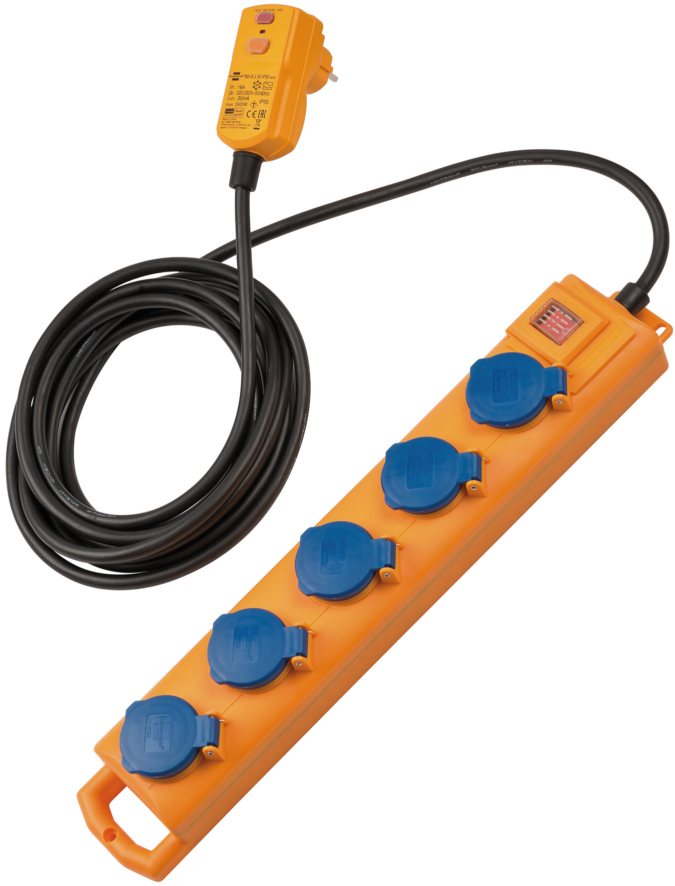 Super-Solid SL 554 DE FI IP54 Steckdosenverteiler 5-fach 5m H07RN-F 3G1,5