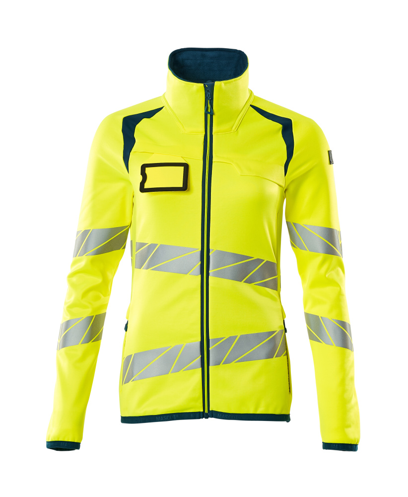 Fleecepullover mit Reißverschluss, Damen Microfleecejacke Multisafe Größe 2XL, hi-vis gelb/dunkelpetroleum