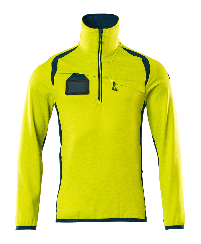 Fleecepullover mit kurzem Reißverschluss Microfleecejacke Größe 2XL, hi-vis gelb/dunkelpetroleum