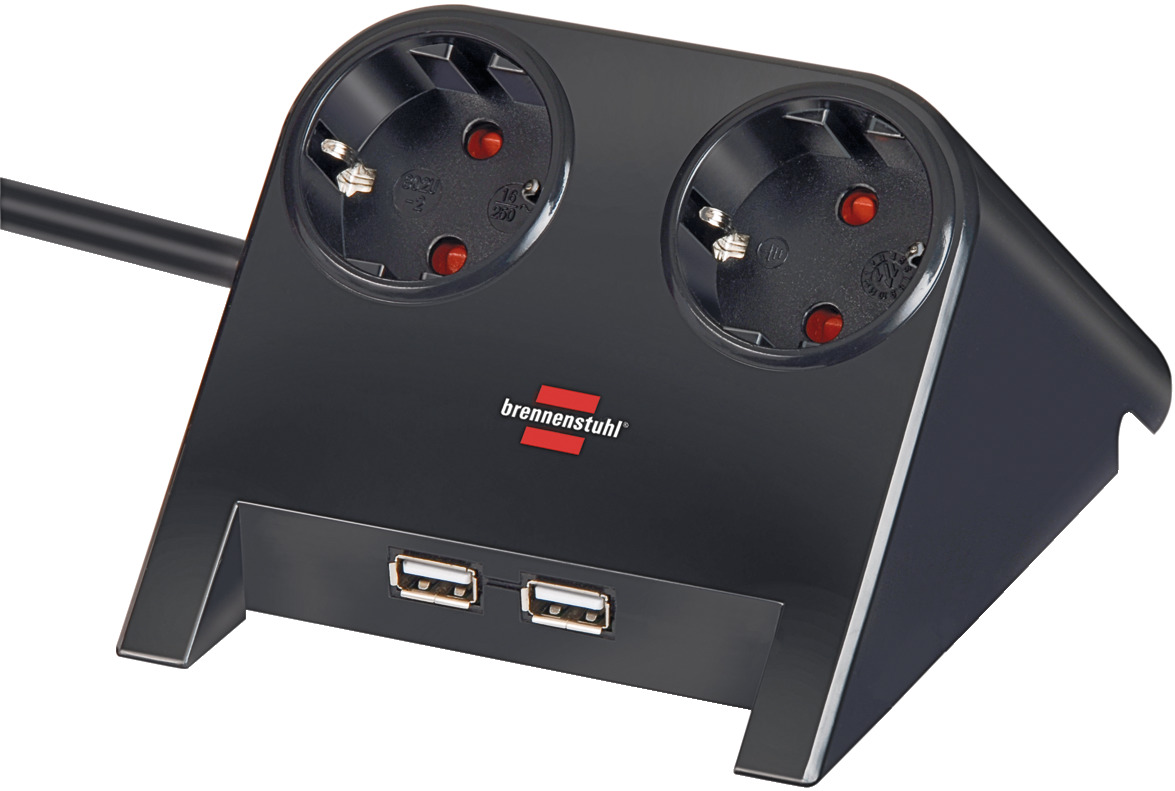 Desktop-Power USB-Charger mit 2 USB Ladebuchsen 2100mA 2-fach schwarz poliert 1,8m H05VV-F 3G1,5