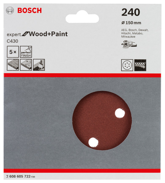 Schleifblatt C430, 150 mm, 240, 6 Löcher, Klett, 5er-Pack