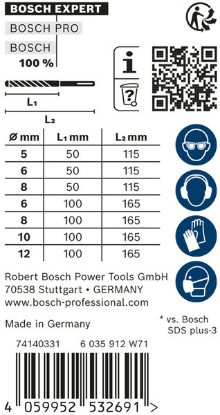 EXPERT SDS plus-7X Hammerbohrer-Set, 5/6/6/8/8/10/12 mm, 7-tlg
