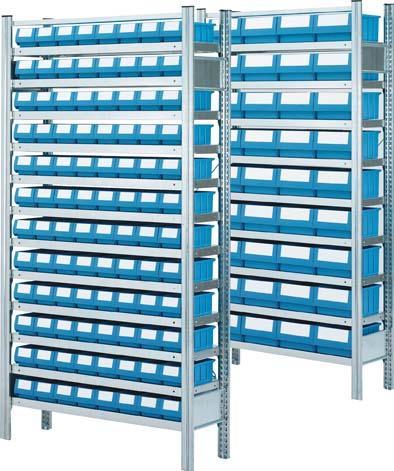 Anbauregal m. 36 Kästen 2000x1000x300