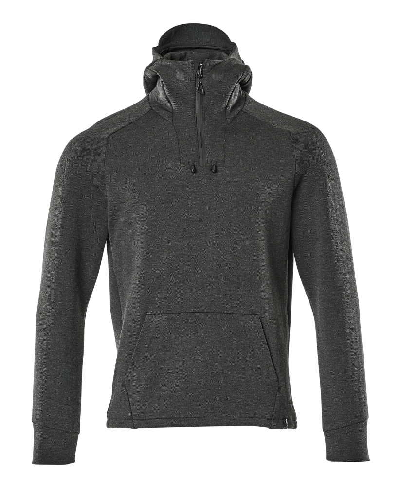 Kapuzensweatshirt, kurzem Reißverschluss Kapuzensweatshirt Größe 2XL, Schwarz-meliert/Schwarz